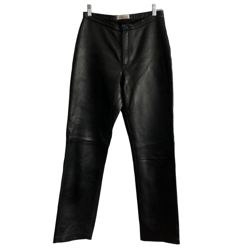 Swann Black Leather Flat Front Pants 6 EUC